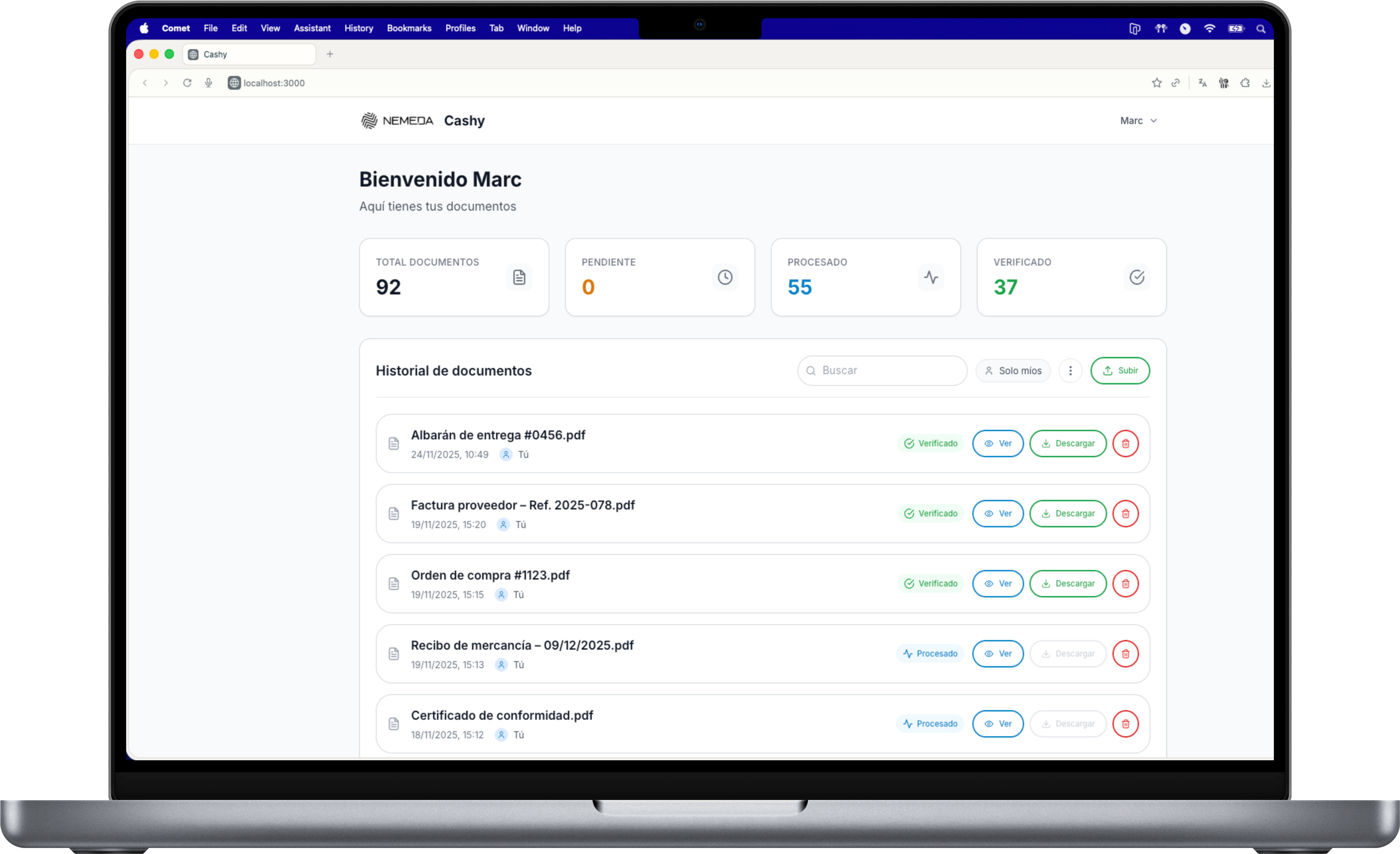 Dashboard web de Posta